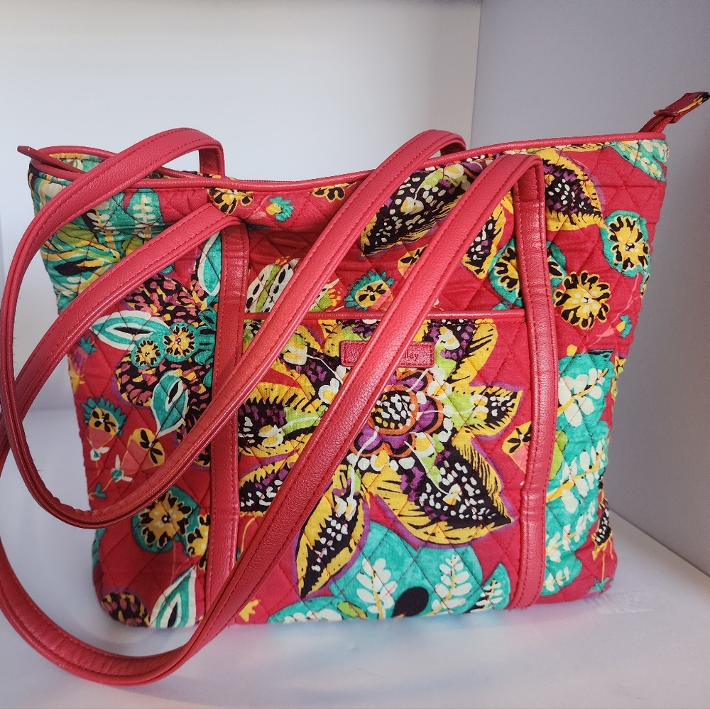 Vera Bradley Small Red Floral Quilted Tote Bag
